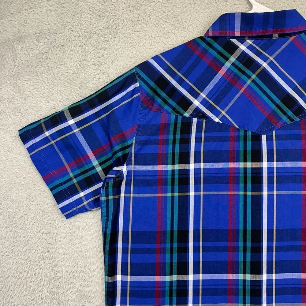 High Noon Pearl Snap Shirt‎ Mens Medium Blue Plaid Western Cowboy Farmer Ranch